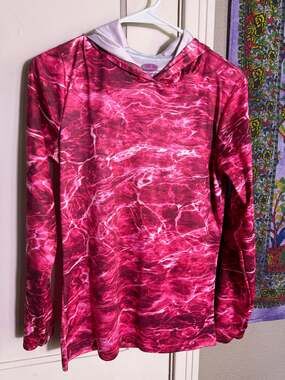 Mossy Oak Fishing Pink Camo Hooded Long Sleeve Shirt Womens M